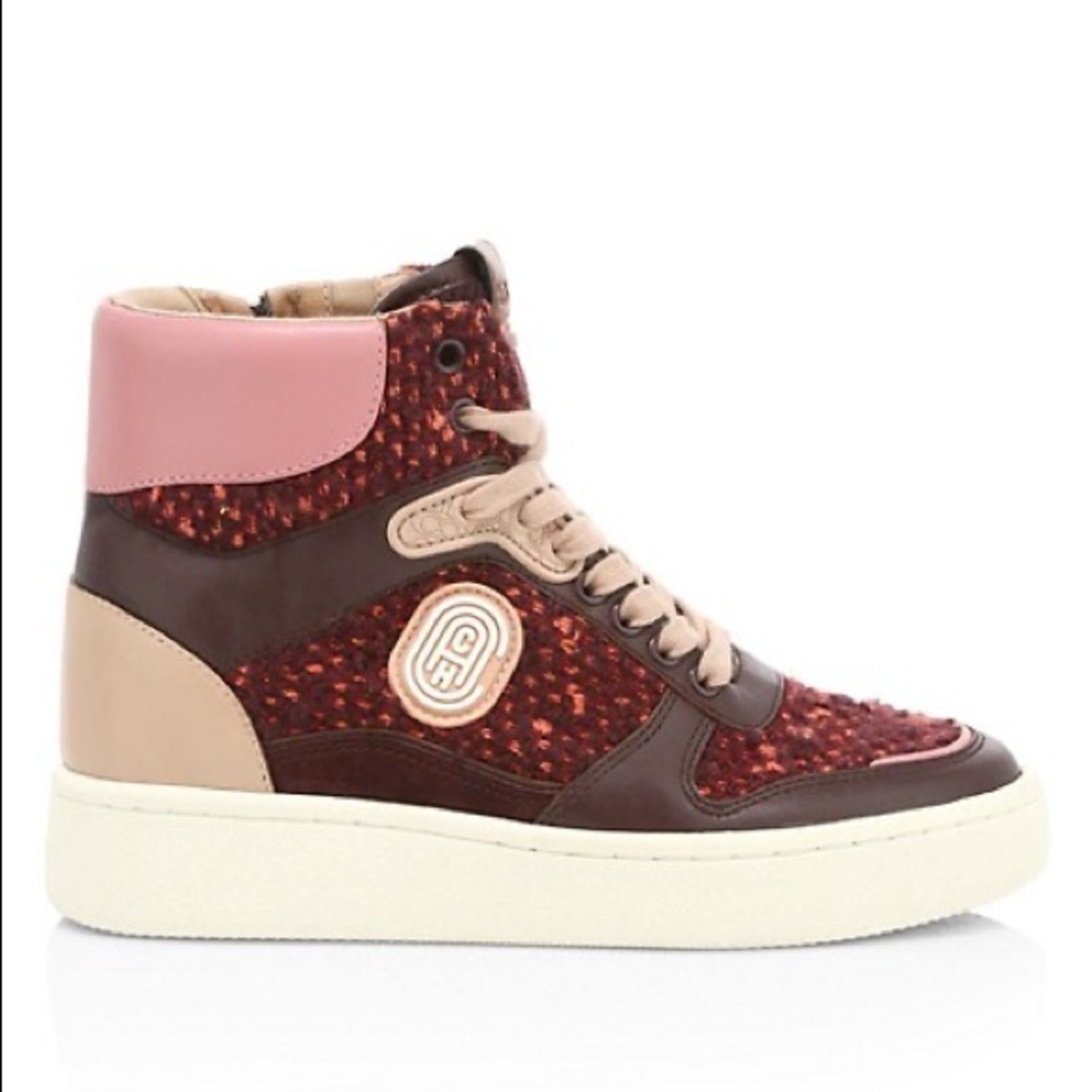Coach C220 Tweed & Leather High-Top Sneakers (NiB)